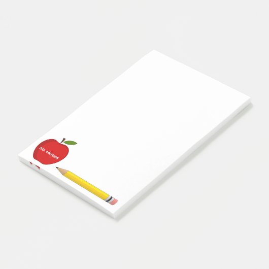 Vom Schreibtisch des Lehrers des roten Apfels Post-it Klebezettel (angewinkelt)