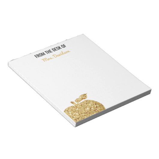 Vom Schreibtisch des Lehrers Personalisierter Gold Notizblock (angewinkelt)