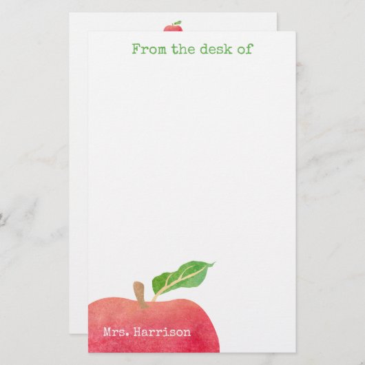 Vom Schreibtisch des Lehrers Red Apple Personalisi Briefpapier (Vorne/Hinten)