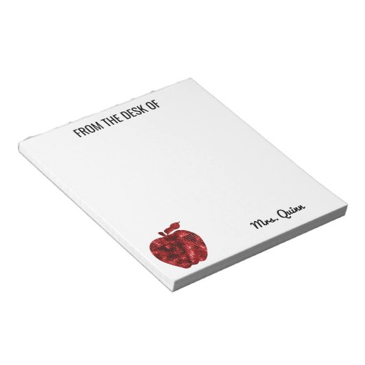 Vom Schreibtisch des Lehrers Red Sequin Apple einf Notizblock (angewinkelt)