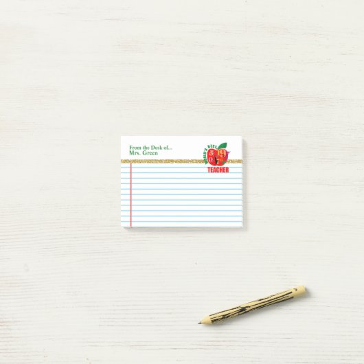 Vom Schreibtisch des Lehrers | roter Apple Post-it Klebezettel (Auf Schreibtisch)