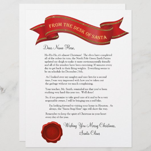 Vom Schreibtisch des Santa Letter mit Siegel - bea (Vorne/Hinten)