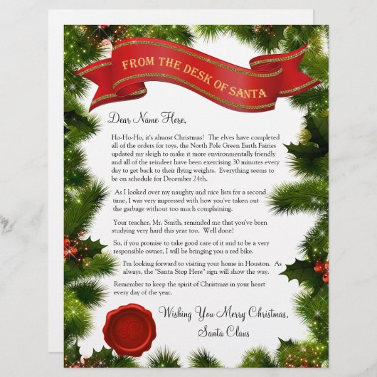 Vom Schreibtisch des Santa Letter mit Siegel - bea (Vorne/Hinten)