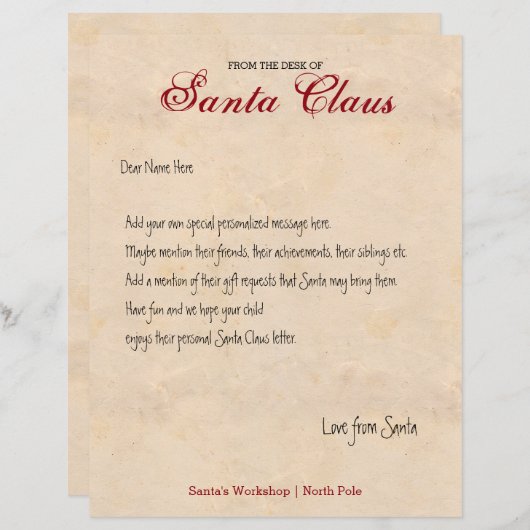 vom Schreibtisch des Santa Personalisierten Schrei (Vorne/Hinten)