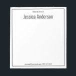 Vom Schreibtisch des Schwarz-weißen Minimalistisch Notizblock<br><div class="desc">Dieser vom Schreibtisch des Notizblocks hat oben schwarzen Bildschirmtext. Oben ist ein großer schwarzer Text für den Namen des Empfängers. Es gibt unten einen kleineren schwarzen Text für Kontaktinformationen wie eine E-Mail-Adresse und Telefonnummer. Die Grenze ist ein schwarzes Quadrat.</div>