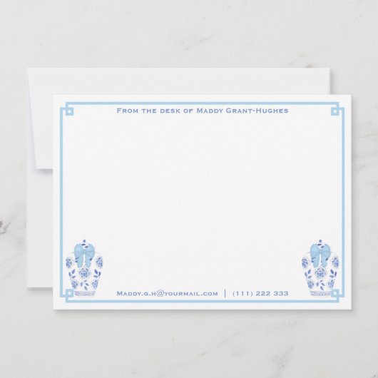 vom Schreibtisch | Ginger Jar Blue Bow Griechische Mitteilungskarte (Vorderseite)