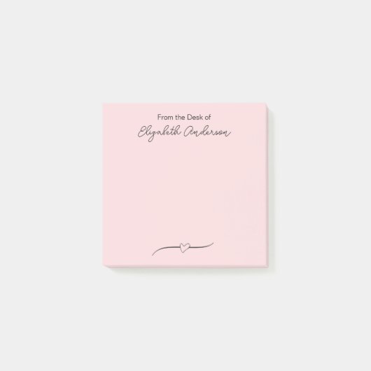 Vom Schreibtisch mit rosa und schwarzen Skriptname Post-it Klebezettel (Vorderseite)