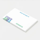 Vom Schreibtisch von Trainer-männlichem Zickzack Post-it Klebezettel (angewinkelt)