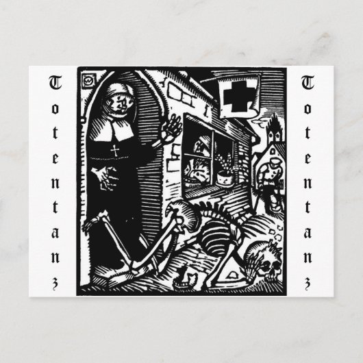 Vom Totentanz Nun und Skeleton Postkarte (Vorderseite)