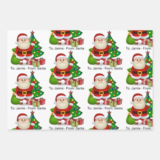 Vom Weihnachtsmann zum Namen des Kindes 3 Niedlich Geschenkpapier Set (Vorderseite 3)