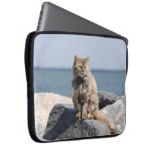 Vom Wind zerzauste Katze am Meer Foto Laptopschutzhülle (Vorne Rechts)