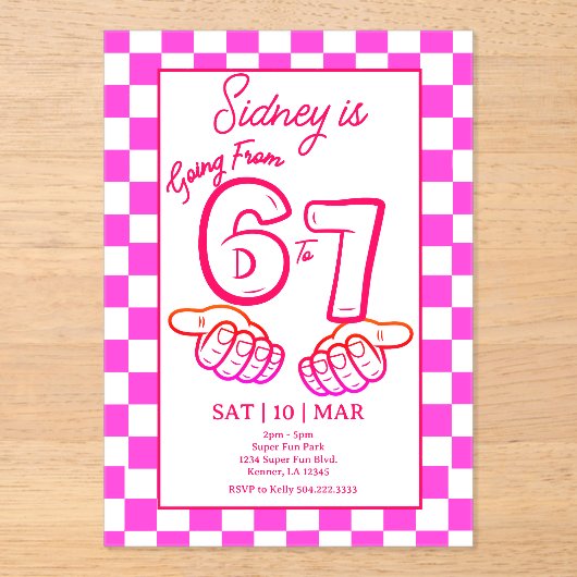 Von 6 bis 7 Meme Geburtstag Checkerboard Einladung (Vorderseite)