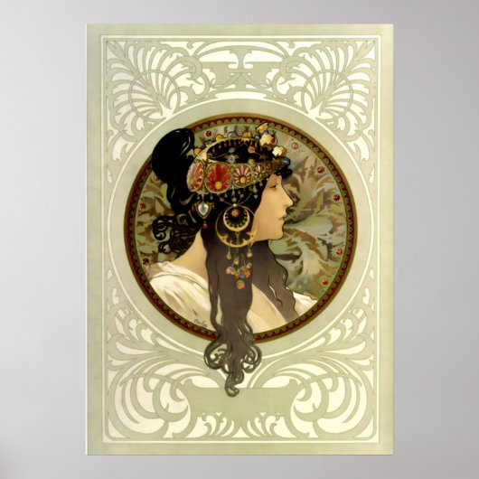 Von Alphonse Mucha Brünette byzantinische Köpfe Poster (Vorne)