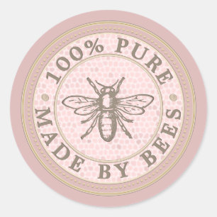 Von Bienen gemachte Heraldische Biene auf Rose Gol Runder Aufkleber