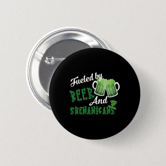 Von Bier und Shenanigans gespeist St. Patricks Day Button (Vorne & Hinten)