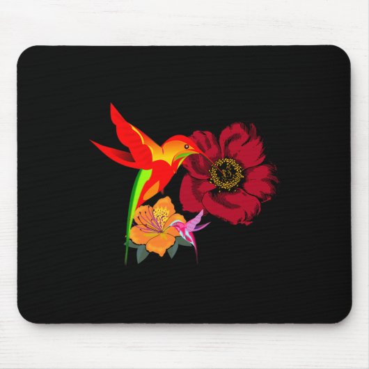 Von Blume Fütternd Vögel Grafik Mousepad (Vorne)