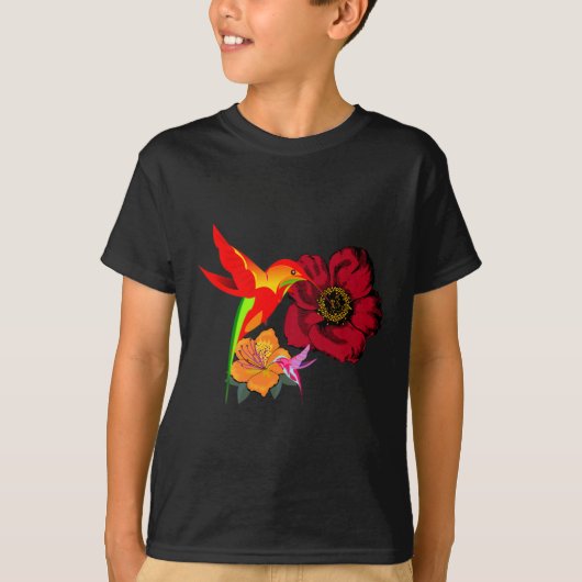 Von Blume Fütternd Vögel Grafik T-Shirt (Vorderseite)