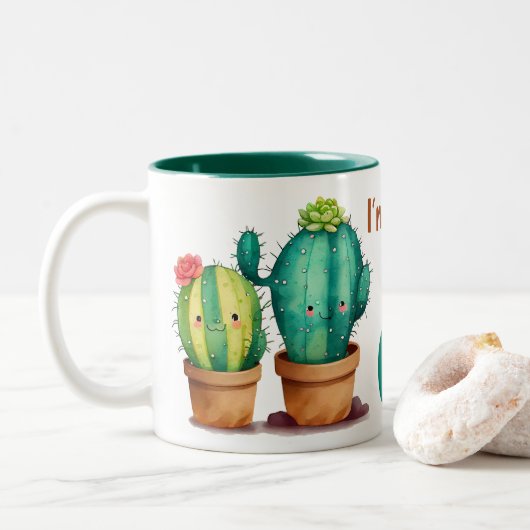 Von cact-i bis cat-us, niedliche Valentinschaltflä Zweifarbige Tasse (Mit Donut)