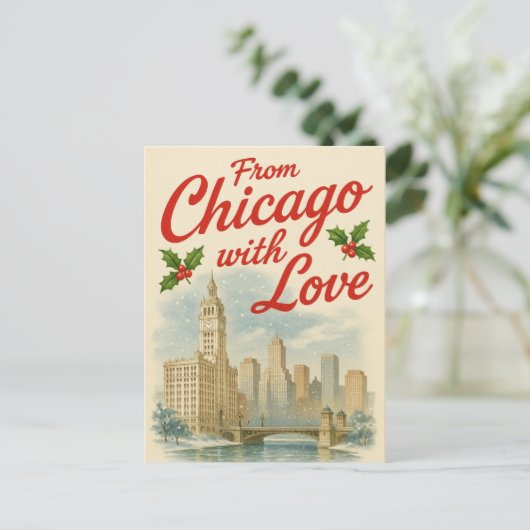 Von Chicago mit Liebe Holiday Postkarte (Stehend Vorderseite)