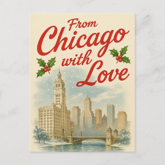 Von Chicago mit Liebe Holiday Postkarte (Vorderseite)