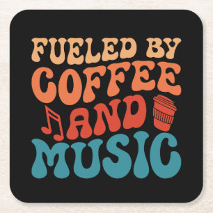 Von Coffee & Music Retro gespeist Vintage Typograf Rechteckiger Pappuntersetzer