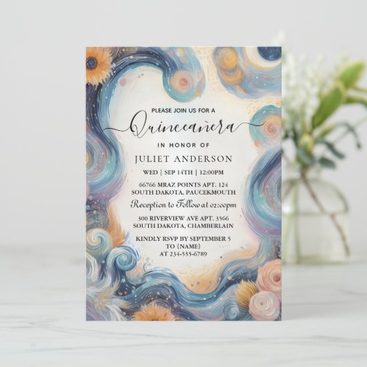 Von Dark Fun Star Prom Starry Night Sky Quinceaner Einladung (Stehend Vorderseite)