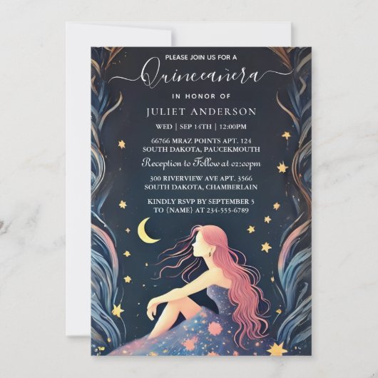 Von Dark Fun Star Prom Starry Night Sky Quinceaner Einladung (Vorderseite)