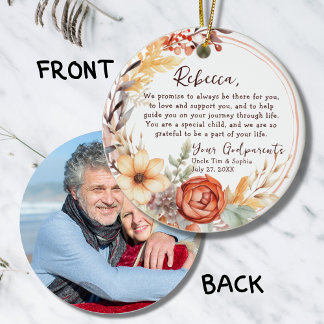 Von den Godeltern - Taufe Orange Blume Keramik Ornament