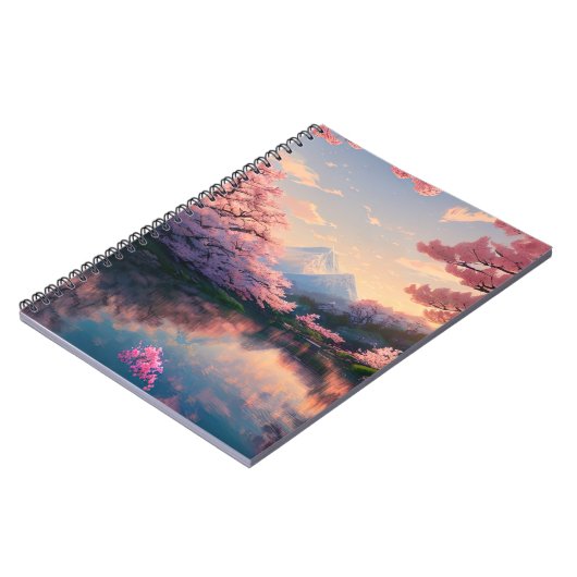 Von den Kirschblossom-Bäumen gesäumter See Notizblock (Linke Seite)