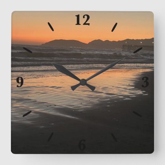 Von der Abenddämmerung bis zum Twilight am Beach F Quadratische Wanduhr (Vorderseite)