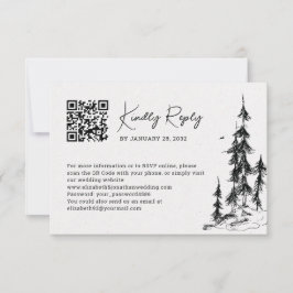Von der Bergwaldhand gezogener QR-Code online RSVP Karte