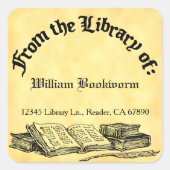 Von der Bibliothek des benutzerdefinierten Buchzei Quadratischer Aufkleber (Vorderseite)