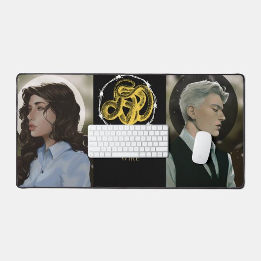 Von der Computer-matte mit Stacheldraht gehaltene  Schreibtischunterlage (Tastatur & Maus)