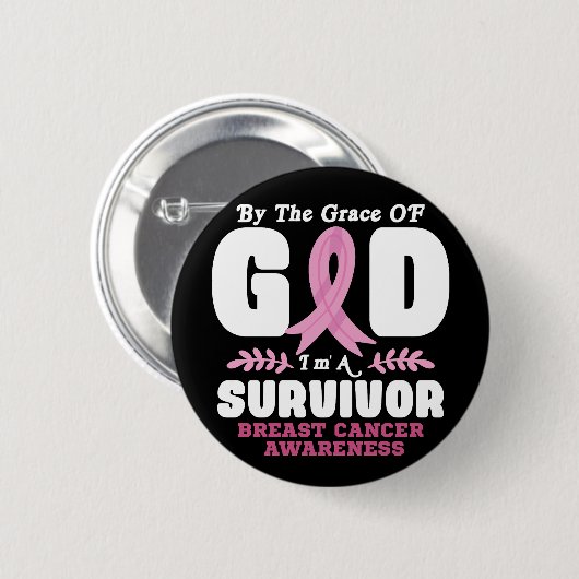 Von der Gnade Gott bin ein Überlebender Brustkrebs Button (Vorne & Hinten)