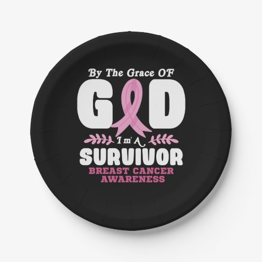 Von der Gnade Gott bin ein Überlebender Brustkrebs Pappteller (Vorderseite)