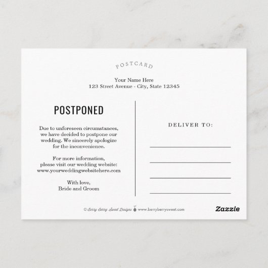 Von der Herz-EDITABLE-FARBE Save the Date Postkarte (Rückseite)