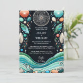 Von der Hochzeit von Stamm-Aqua-Sand-Arbeiten gest Einladung (Stehend Vorderseite)