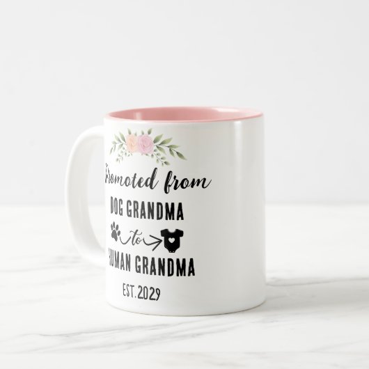 Von der Hunde-Oma zur menschlichen Oma befördert Zweifarbige Tasse (Vorderseite Links)