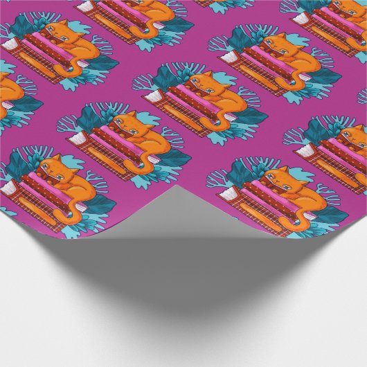 Von der Katze genehmigte Bücher rosa Geschenkpapier (Ecke)