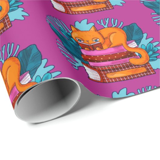 Von der Katze genehmigte Bücher rosa Geschenkpapier (Rolleneckpunkt)