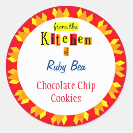 Von der Küche der Retro-Sternexplosion bearbeitbar Runder Aufkleber