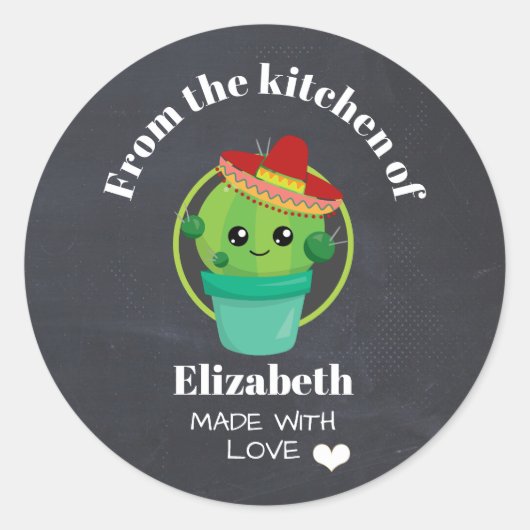 Von der Küche Niedlicher Kaktus in einem Sombrero Runder Aufkleber (Vorderseite)