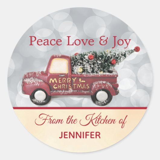 Von der Küche | Roter Weihnachtswagen Runder Aufkleber (Vorderseite)