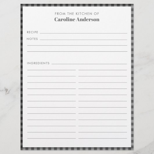 Von der Küche Schwarz-Grau Karierte Rezept Custom Flyer (Vorne)