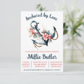 Von der Liebe verankert! Floral Boat Anchor Brautp Einladung (Stehend Vorderseite)