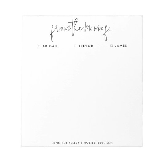 "Von der Mama" Note to School Notepad Notizblock (Vorderseite)