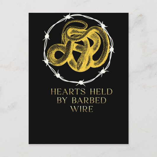 Von der Postkarte "Barbed Wire" gehaltene Herzen (Vorderseite)