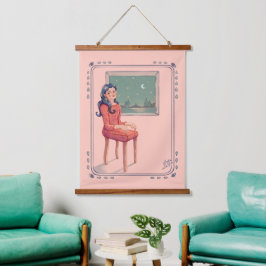 Von der Surreal-hängenden Tapisserie des Fensters  Wandteppich Mit Holzrahmen