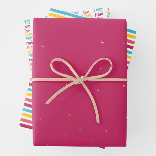 Von der Zahnseidenmatte, den rosa Sternen und den Geschenkpapier Set (Beispiel)