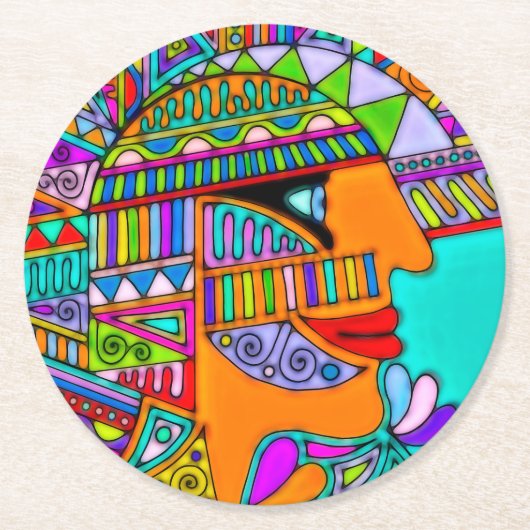 Von EDDArt gezeichnet - Pharao 1 Runder Pappuntersetzer (Vorderseite)